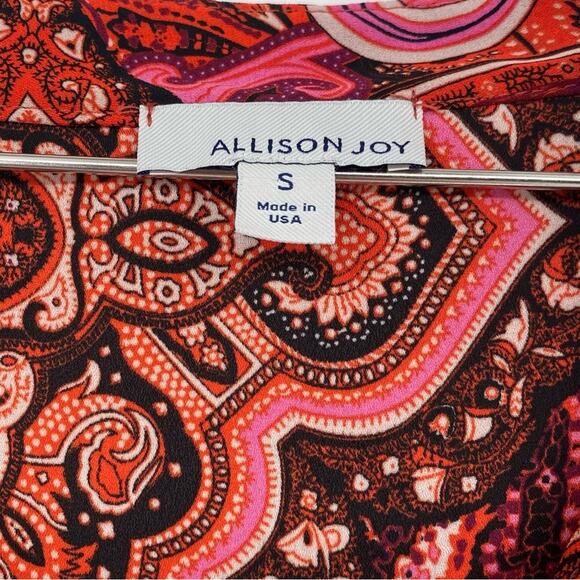 Allison Joy Evereve Pink Paisley Print V-Neck Tie Sleeve Blouse Top - Picture 5 of 6